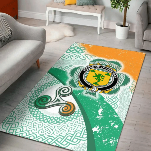 Ireland Area Rug - House of O'SHERIDAN Family Crest Area Rug - Ireland Shamrock With Celtic Patterns - Image 2