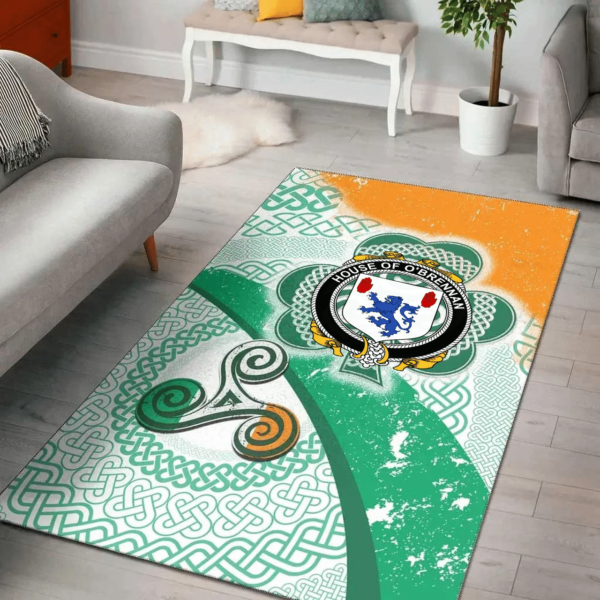 Ireland Area Rug - House of O'BRENNAN (Connacht) Family Crest Area Rug - Ireland Shamrock With Celtic Patterns - Image 2