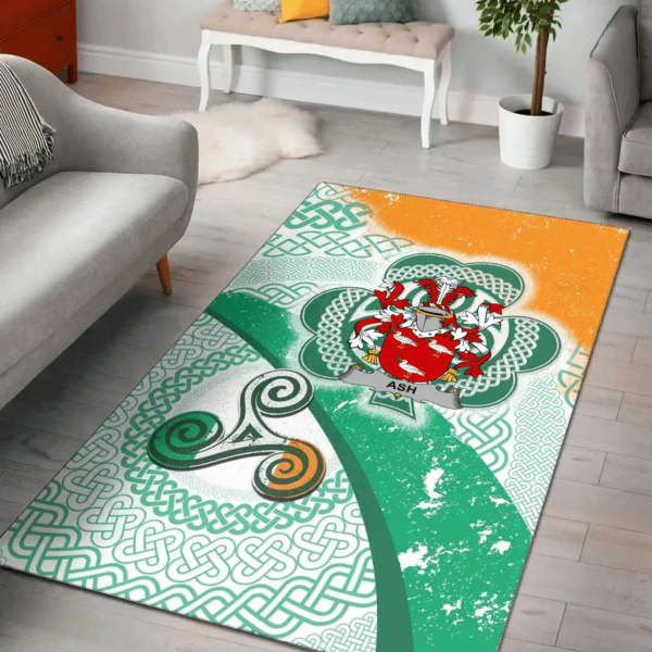 Ireland Area Rug - Ash Family Crest Area Rug - Ireland Shamrock With Celtic Patterns - Image 2