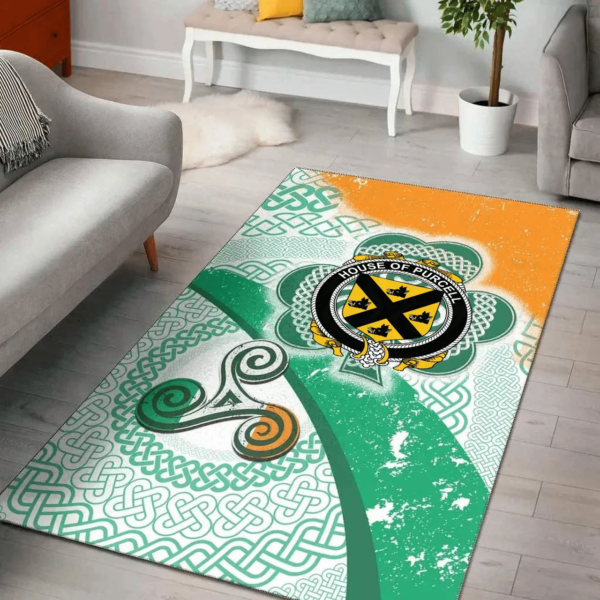 Ireland Area Rug - House of PURCELL Family Crest Area Rug - Ireland Shamrock With Celtic Patterns - Image 2