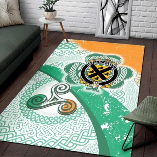 Ireland Area Rug - House of PURCELL Family Crest Area Rug - Ireland Shamrock With Celtic Patterns - Image 3