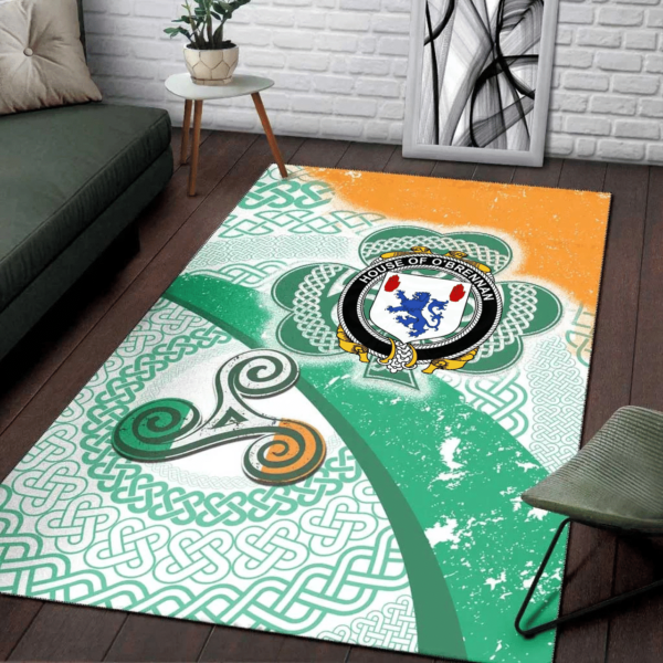 Ireland Area Rug - House of O'BRENNAN (Connacht) Family Crest Area Rug - Ireland Shamrock With Celtic Patterns - Image 3