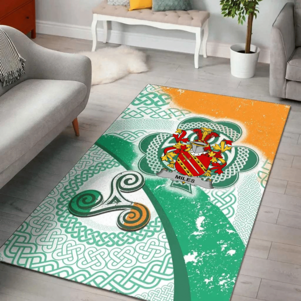 Ireland Area Rug - Miles or Moyles Family Crest Area Rug - Ireland Shamrock With Celtic Patterns - Image 2