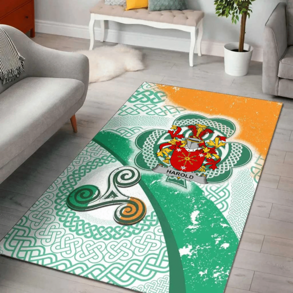 Ireland Area Rug - Harold or Harrell Family Crest Area Rug - Ireland Shamrock With Celtic Patterns - Image 2