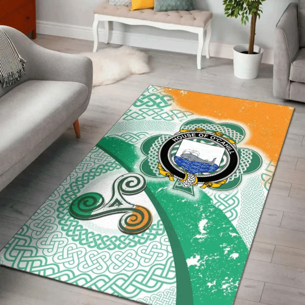 Ireland Area Rug - House of O'CAHILL Family Crest Area Rug - Ireland Shamrock With Celtic Patterns - Image 2