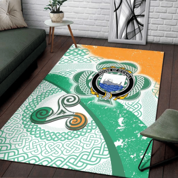 Ireland Area Rug - House of O'CAHILL Family Crest Area Rug - Ireland Shamrock With Celtic Patterns - Image 3