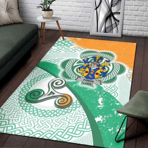 Ireland Area Rug - Forde or Consnave Family Crest Area Rug - Ireland Shamrock With Celtic Patterns - Image 3