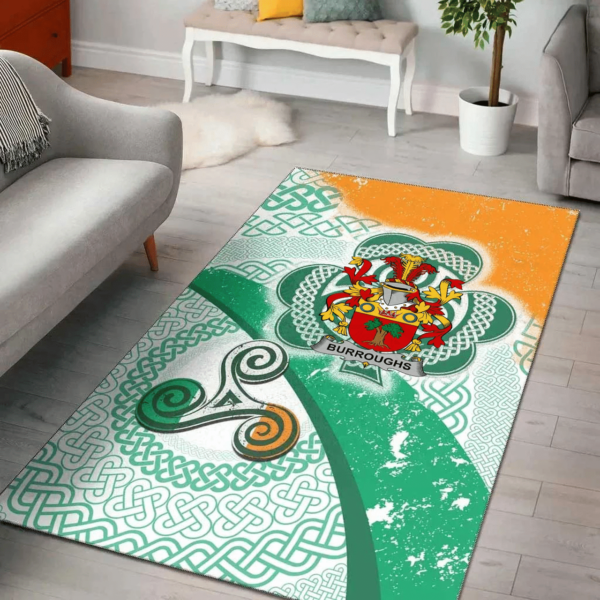 Ireland Area Rug - Burroughs Family Crest Area Rug - Ireland Shamrock With Celtic Patterns - Image 2