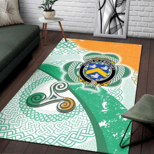 Ireland Area Rug - House of O'MORONEY Family Crest Area Rug - Ireland Shamrock With Celtic Patterns - Image 3