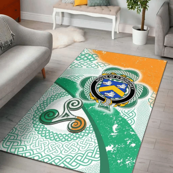 Ireland Area Rug - House of O'MORONEY Family Crest Area Rug - Ireland Shamrock With Celtic Patterns - Image 2