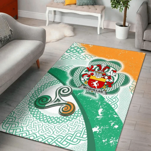 Ireland Area Rug - McQuillan Family Crest Area Rug - Ireland Shamrock With Celtic Patterns - Image 2