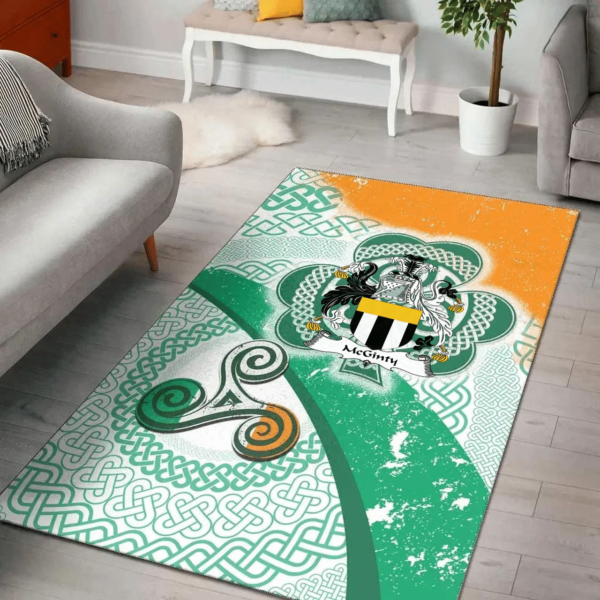 Ireland Area Rug - McGinty Family Crest Area Rug - Ireland Shamrock With Celtic Patterns - Image 2