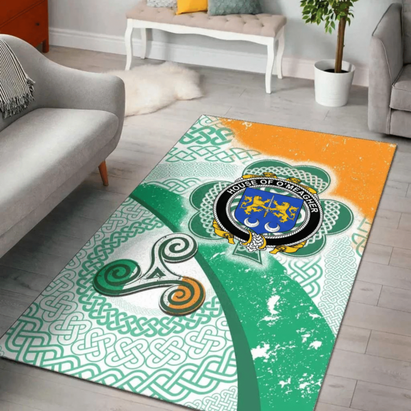 Ireland Area Rug - House of O'MEAGHER Family Crest Area Rug - Ireland Shamrock With Celtic Patterns - Image 2