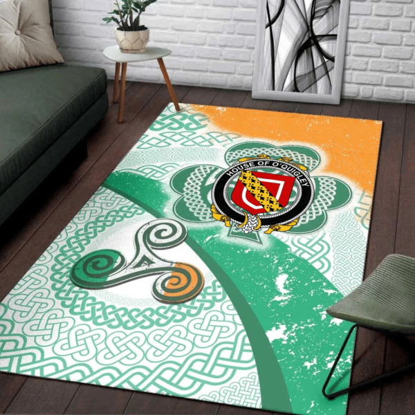 Ireland Area Rug - House of O'QUIGLEY Family Crest Area Rug - Ireland Shamrock With Celtic Patterns - Image 3