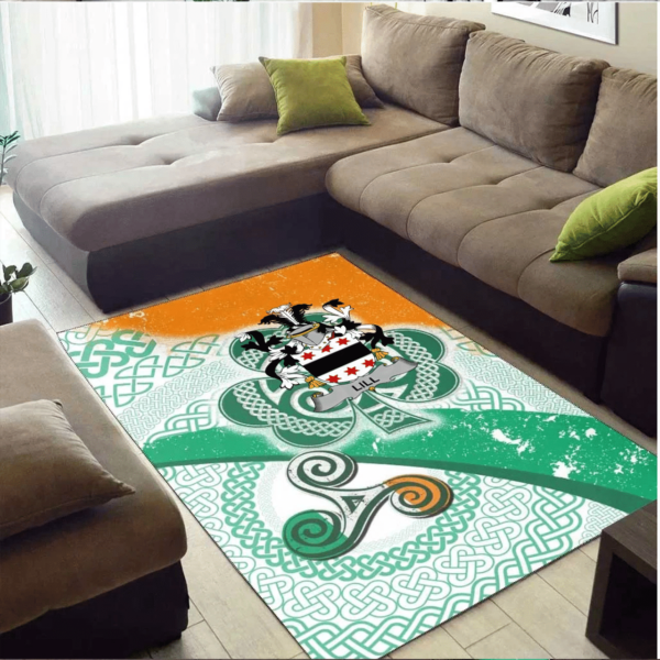 Ireland Area Rug - Lill Family Crest Area Rug - Ireland Shamrock With Celtic Patterns