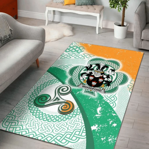 Ireland Area Rug - Woodford Family Crest Area Rug - Ireland Shamrock With Celtic Patterns - Image 2