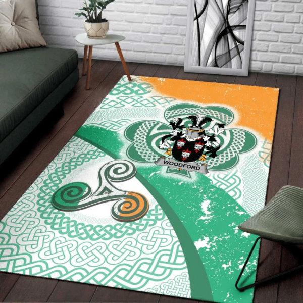 Ireland Area Rug - Woodford Family Crest Area Rug - Ireland Shamrock With Celtic Patterns - Image 3