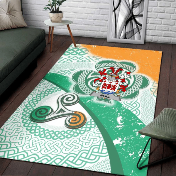 Ireland Area Rug - Neill or O'Neill Family Crest Area Rug - Ireland Shamrock With Celtic Patterns - Image 3