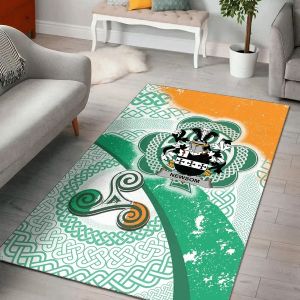 Ireland Area Rug - Newsom or Newsam Family Crest Area Rug - Ireland Shamrock With Celtic Patterns - Image 2