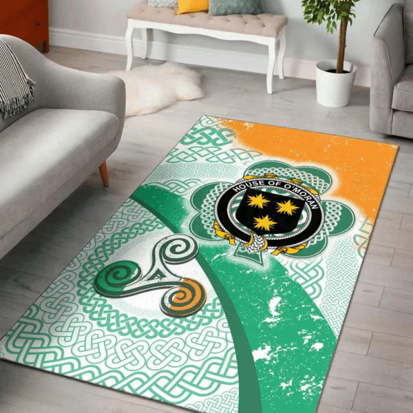 Ireland Area Rug - House of O'MORAN Family Crest Area Rug - Ireland Shamrock With Celtic Patterns - Image 2