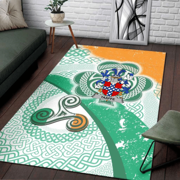 Ireland Area Rug - Taaffe Family Crest Area Rug - Ireland Shamrock With Celtic Patterns - Image 3