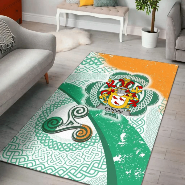 Ireland Area Rug - Cairnes Family Crest Area Rug - Ireland Shamrock With Celtic Patterns - Image 2