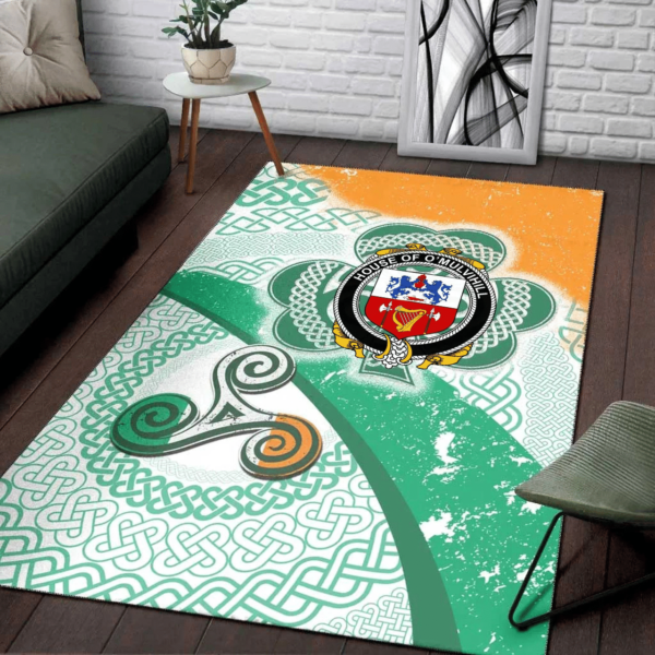 Ireland Area Rug - House of O'MULVIHILL Family Crest Area Rug - Ireland Shamrock With Celtic Patterns - Image 3