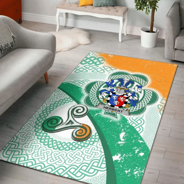 Ireland Area Rug - Herbert Family Crest Area Rug - Ireland Shamrock With Celtic Patterns - Image 2