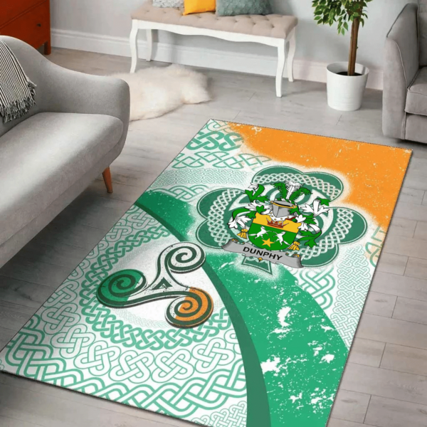 Ireland Area Rug - Dunphy (Middle Temple - Burke's) Family Crest Area Rug - Ireland Shamrock With Celtic Patterns - Image 2