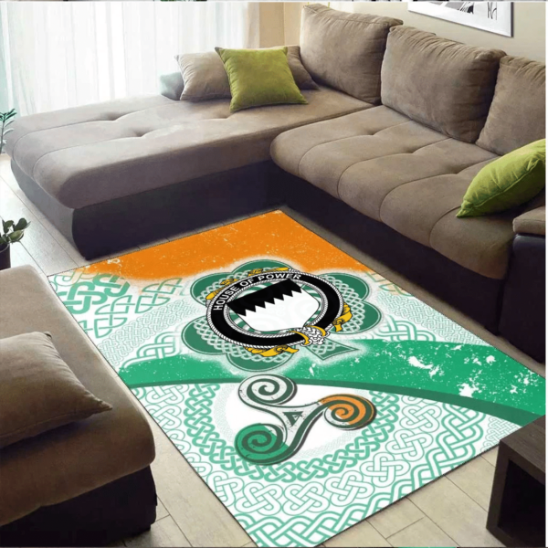 Ireland Area Rug - House of POWER Family Crest Area Rug - Ireland Shamrock With Celtic Patterns