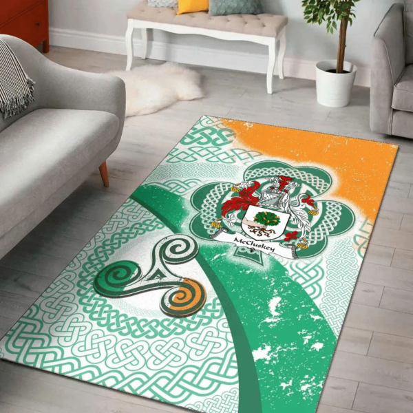 Ireland Area Rug - McCluskey Family Crest Area Rug - Ireland Shamrock With Celtic Patterns - Image 2