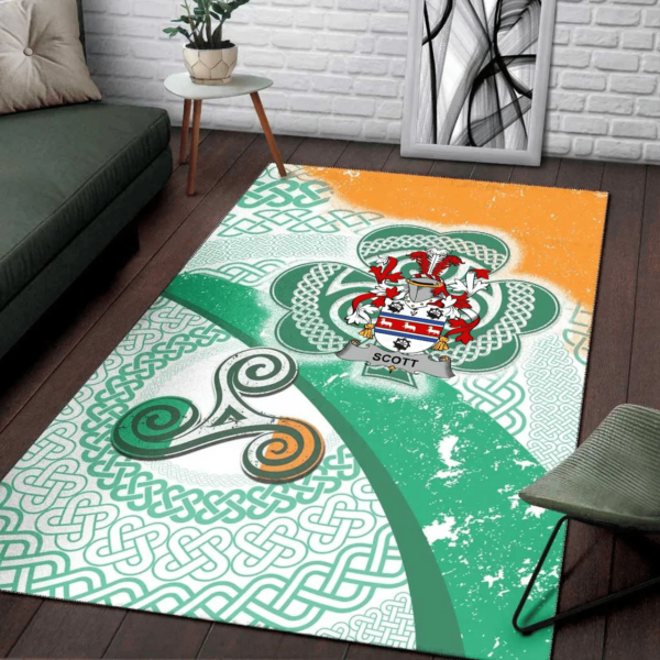 Ireland Area Rug - Scott Family Crest Area Rug - Ireland Shamrock With Celtic Patterns - Image 3