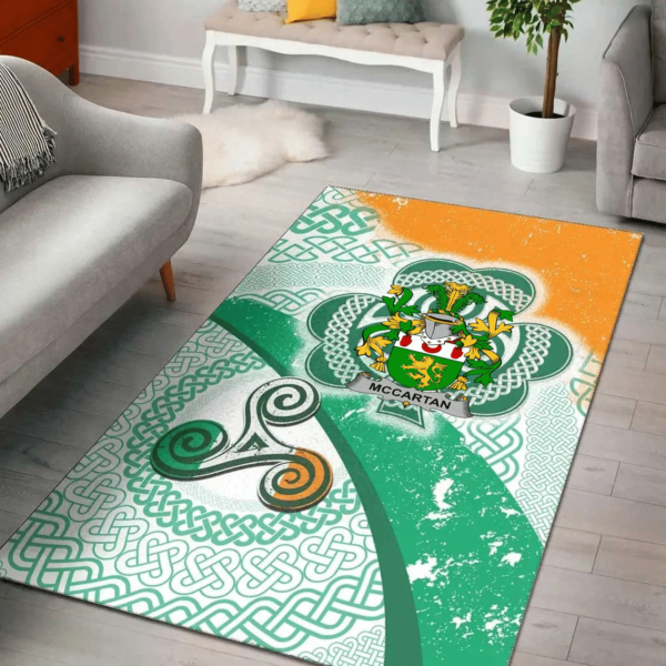 Ireland Area Rug - McCartan Family Crest Area Rug - Ireland Shamrock With Celtic Patterns - Image 2