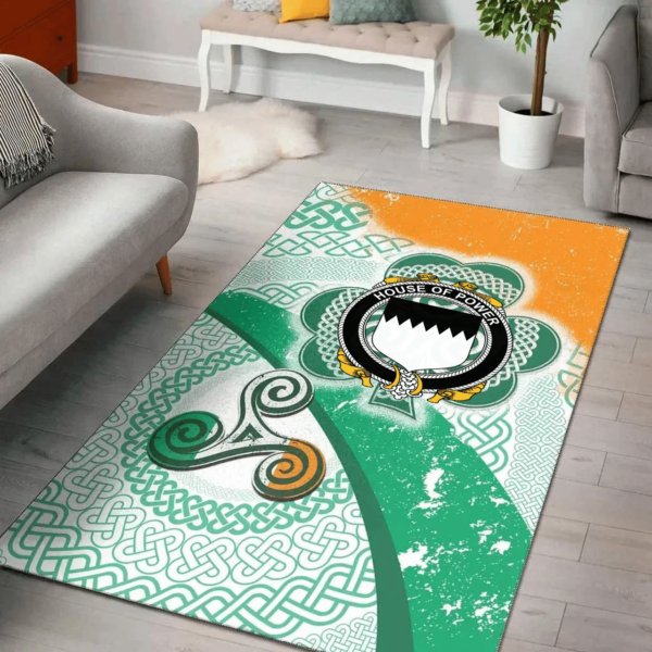 Ireland Area Rug - House of POWER Family Crest Area Rug - Ireland Shamrock With Celtic Patterns - Image 2