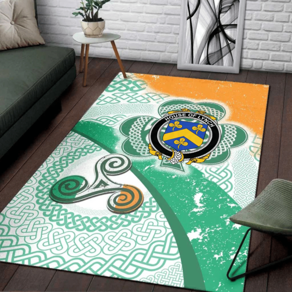 Ireland Area Rug - House of LYNCH Family Crest Area Rug - Ireland Shamrock With Celtic Patterns - Image 3