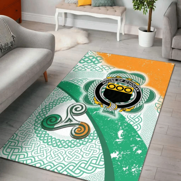 Ireland Area Rug - House of O'HOGAN Family Crest Area Rug - Ireland Shamrock With Celtic Patterns - Image 2