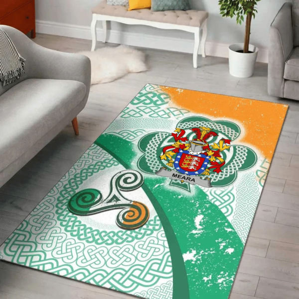 Ireland Area Rug - Meara or O'Mara Family Crest Area Rug - Ireland Shamrock With Celtic Patterns - Image 2