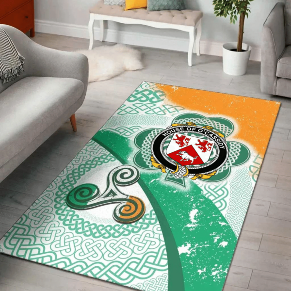 Ireland Area Rug - House of O'CASSIDY Family Crest Area Rug - Ireland Shamrock With Celtic Patterns - Image 2