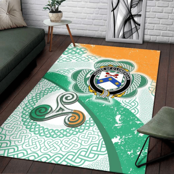 Ireland Area Rug - House of O'LONERGAN Family Crest Area Rug - Ireland Shamrock With Celtic Patterns - Image 3