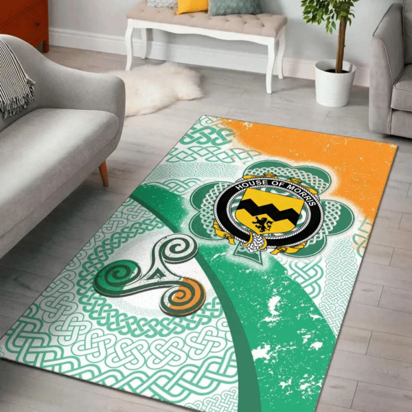 Ireland Area Rug - House of MORRIS Family Crest Area Rug - Ireland Shamrock With Celtic Patterns - Image 2