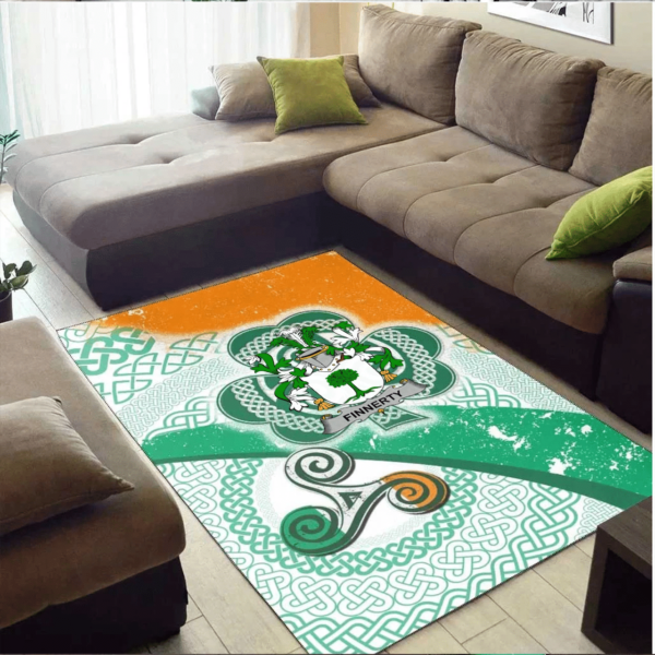 Ireland Area Rug - Finnerty or O'Finaghty Family Crest Area Rug - Ireland Shamrock With Celtic Patterns