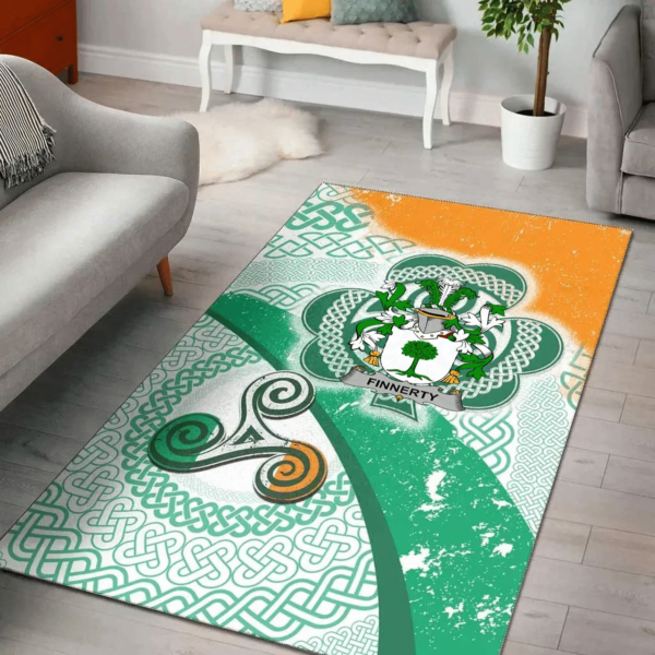 Ireland Area Rug - Finnerty or O'Finaghty Family Crest Area Rug - Ireland Shamrock With Celtic Patterns - Image 2