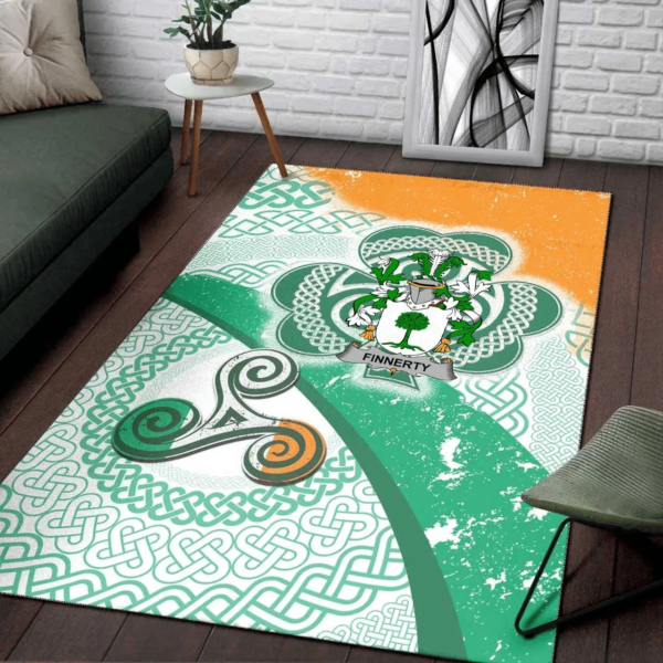 Ireland Area Rug - Finnerty or O'Finaghty Family Crest Area Rug - Ireland Shamrock With Celtic Patterns - Image 3