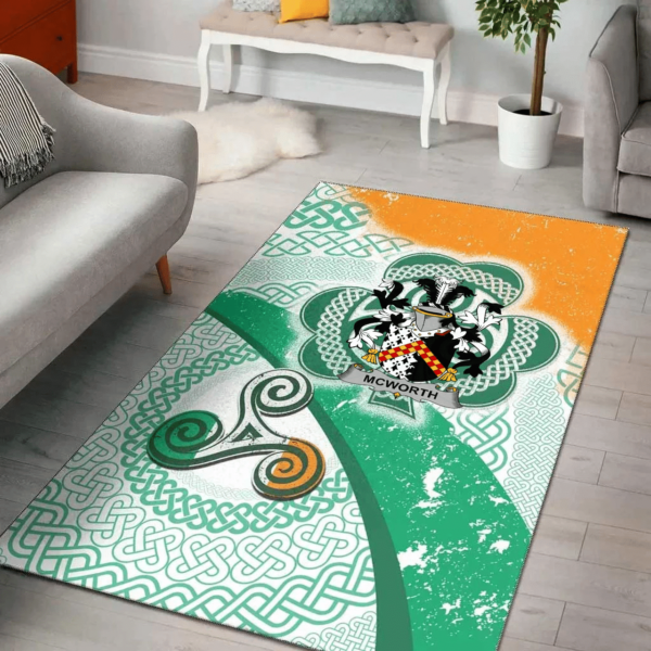 Ireland Area Rug - McWorth or MacWorth Family Crest Area Rug - Ireland Shamrock With Celtic Patterns - Image 2