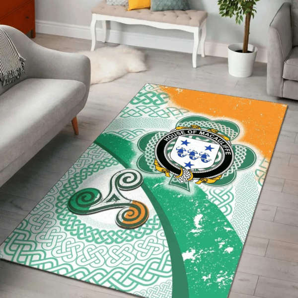 Ireland Area Rug - House of MACAULIFFE Family Crest Area Rug - Ireland Shamrock With Celtic Patterns - Image 2