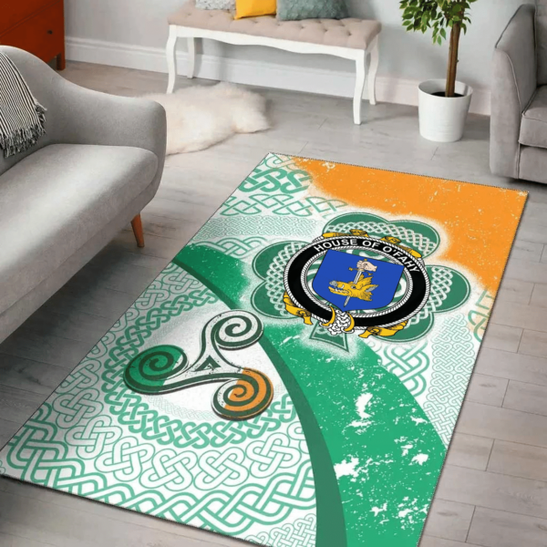 Ireland Area Rug - House of O'FAHY Family Crest Area Rug - Ireland Shamrock With Celtic Patterns - Image 2