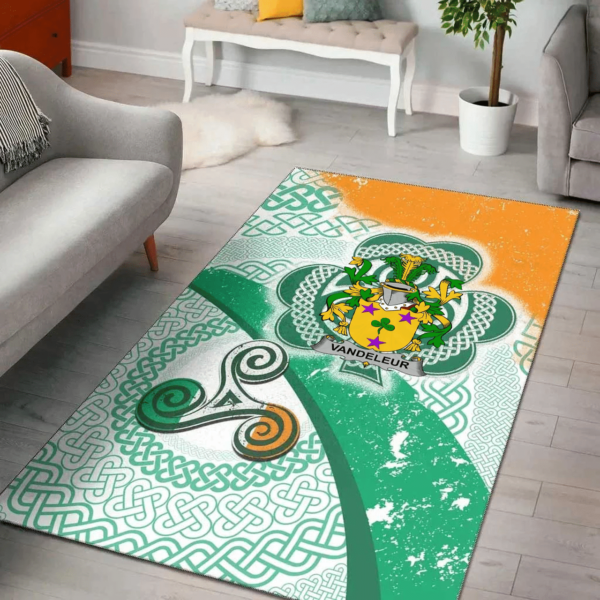 Ireland Area Rug - Vandeleur Family Crest Area Rug - Ireland Shamrock With Celtic Patterns - Image 2