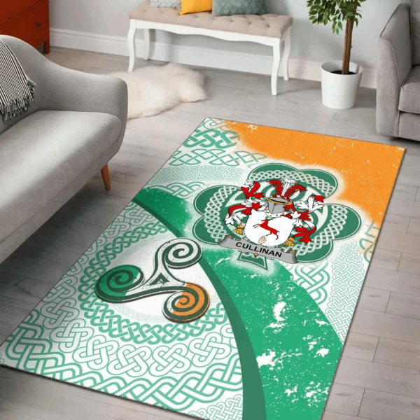 Ireland Area Rug - Cullinan or O'Cullinane Family Crest Area Rug - Ireland Shamrock With Celtic Patterns - Image 2