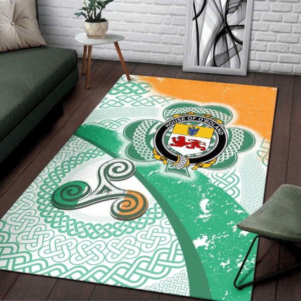 Ireland Area Rug - House of O'BOLAND Family Crest Area Rug - Ireland Shamrock With Celtic Patterns - Image 3