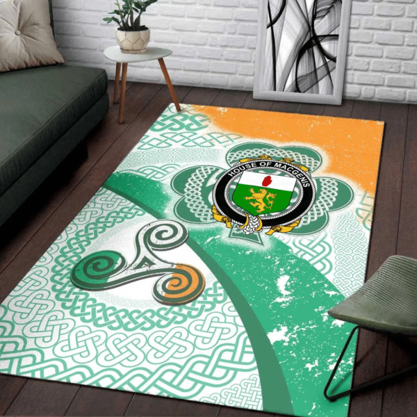 Ireland Area Rug - House of MACGENIS Family Crest Area Rug - Ireland Shamrock With Celtic Patterns - Image 3